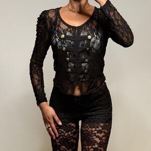 Black Lace Buttoned Cardigan L